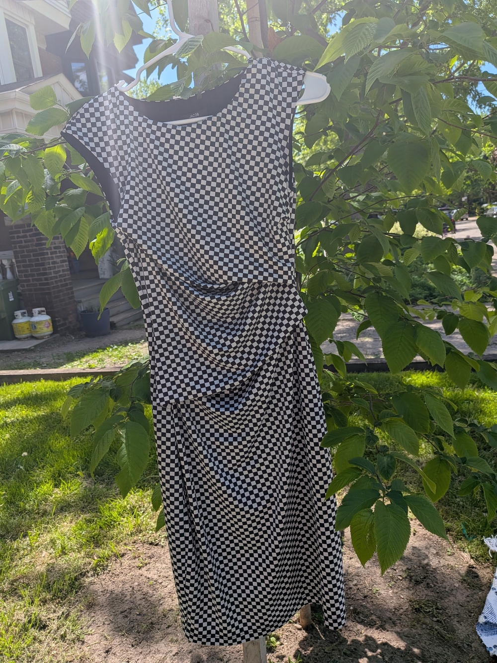 le chateau Black and White Checkered Midi Sheath Dress
